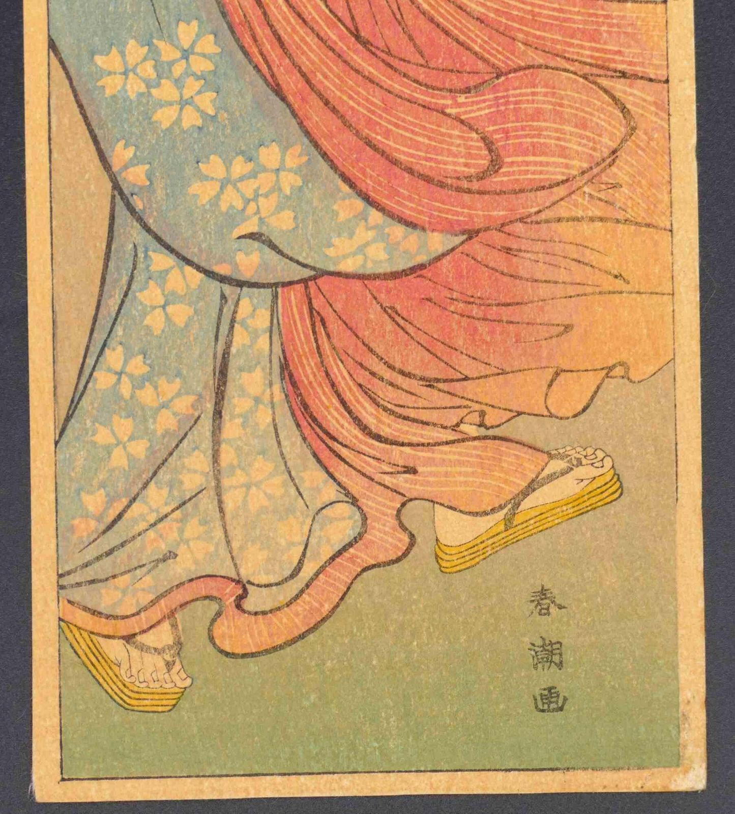 Katsukawa Shunchoelegant Woman In The Rain   Woodcut By Katsukawa Shuncho   18th Century18th Century photo for sale