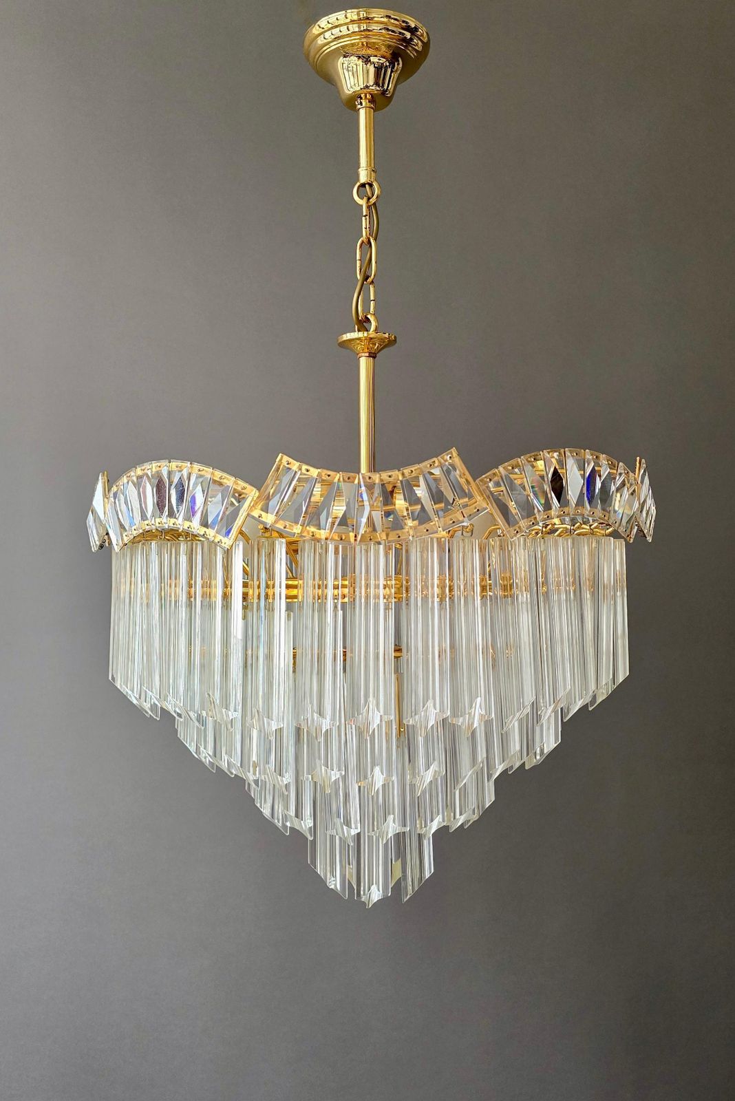Italian Brass And Crystal Tiered Chandelier, Circa 1970   1980 photo 7575.0