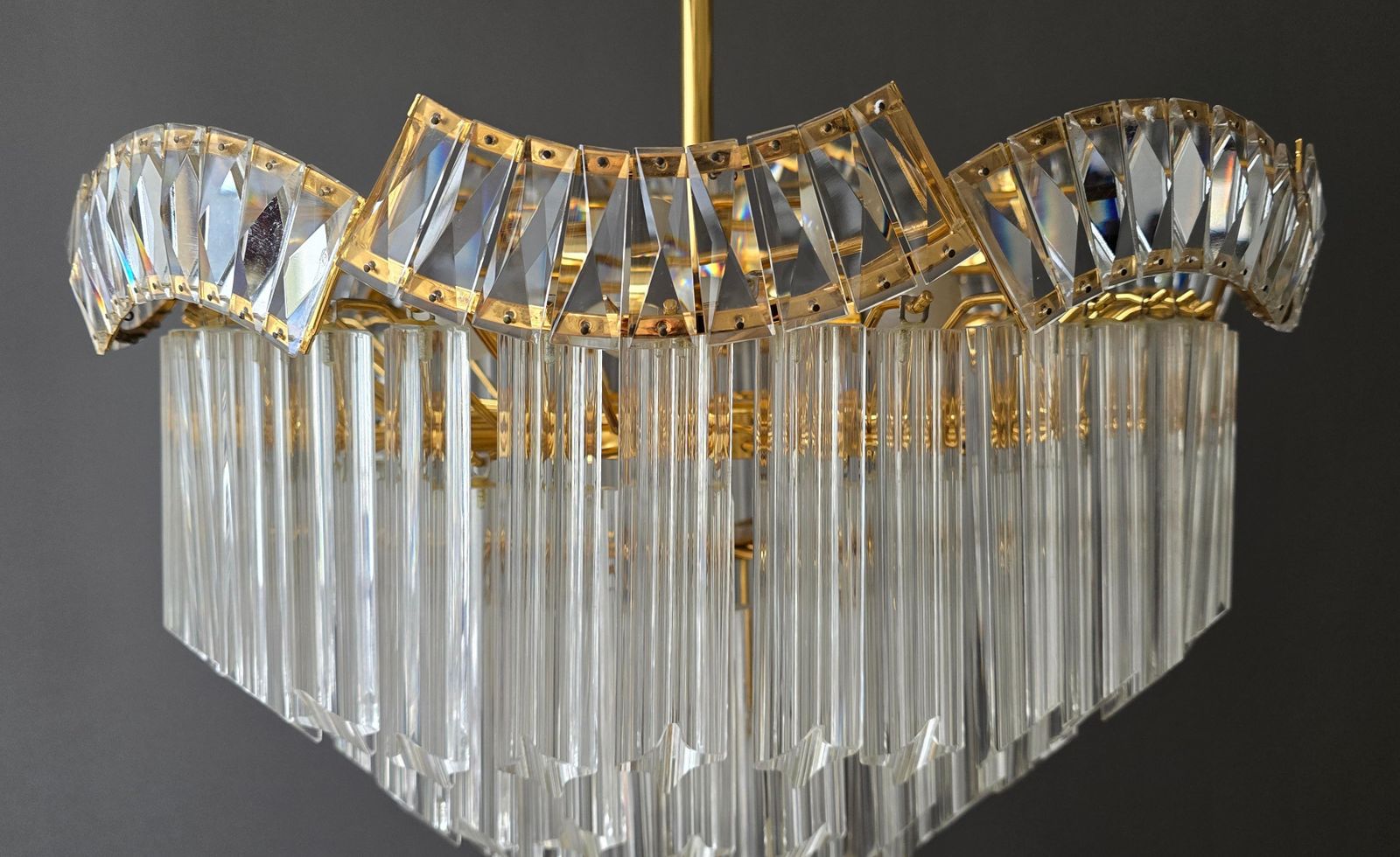 Italian Brass And Crystal Tiered Chandelier, Circa 1970   1980 photo vinterior