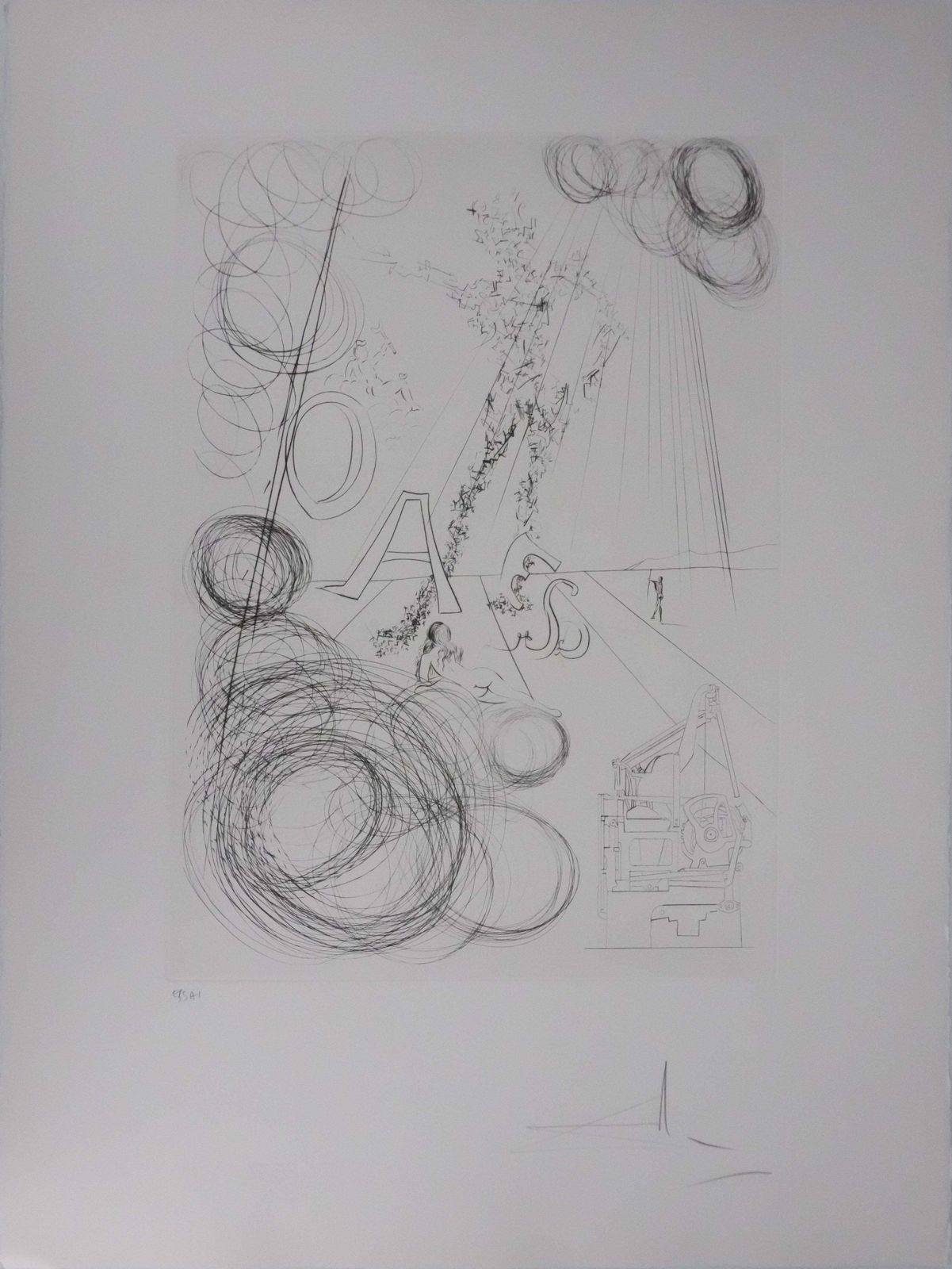 Salvador Dalí­Tribute To Leonardo Da Vinci, The Linotype   Original Handsigned Etching1975