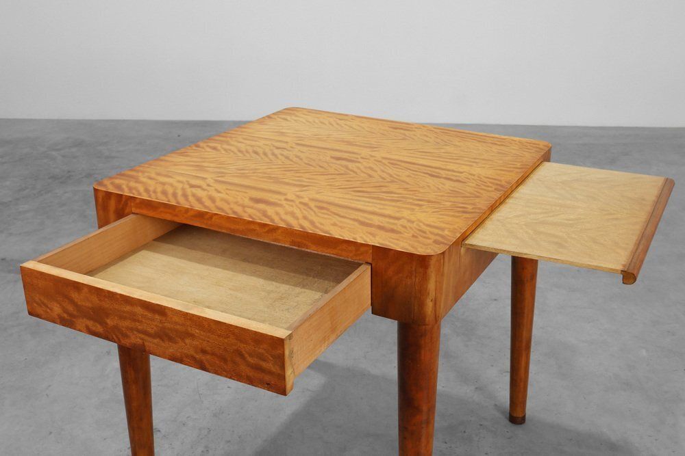 Art Deco Birch‑Veneered Side Table With Drawer, France, 1920s photo buy