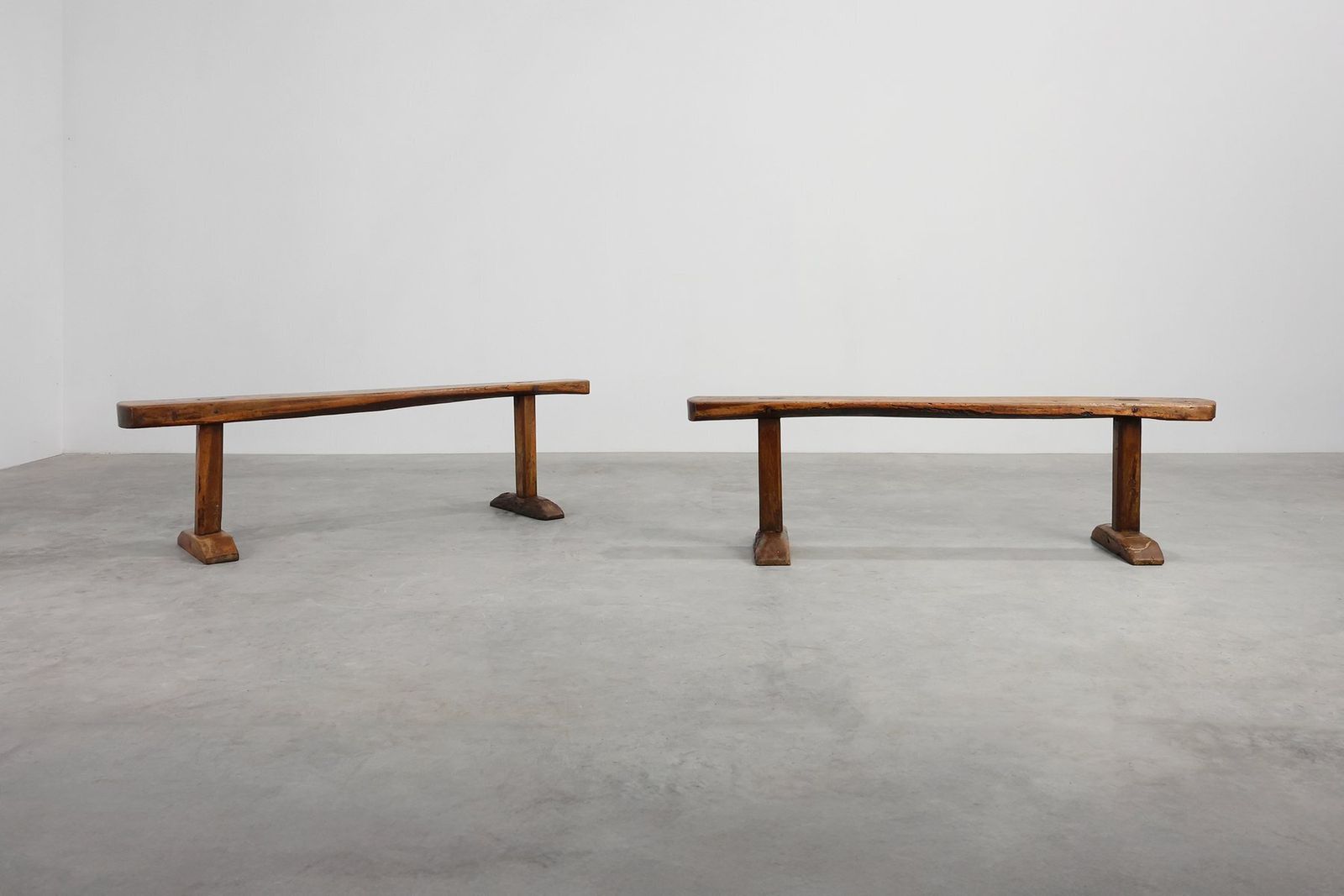 Rustic Oak Benches, France, 1850s, Set Of 2