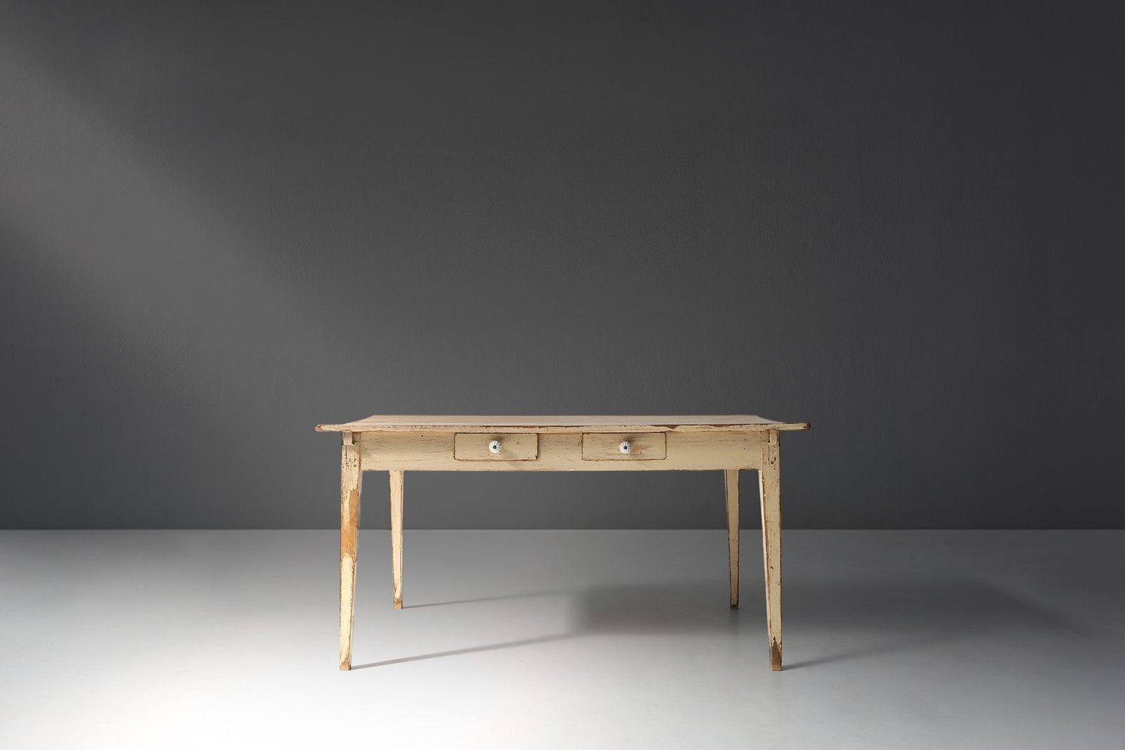 Painted Wood Farm Table With Tapered Legs, France, 1800s