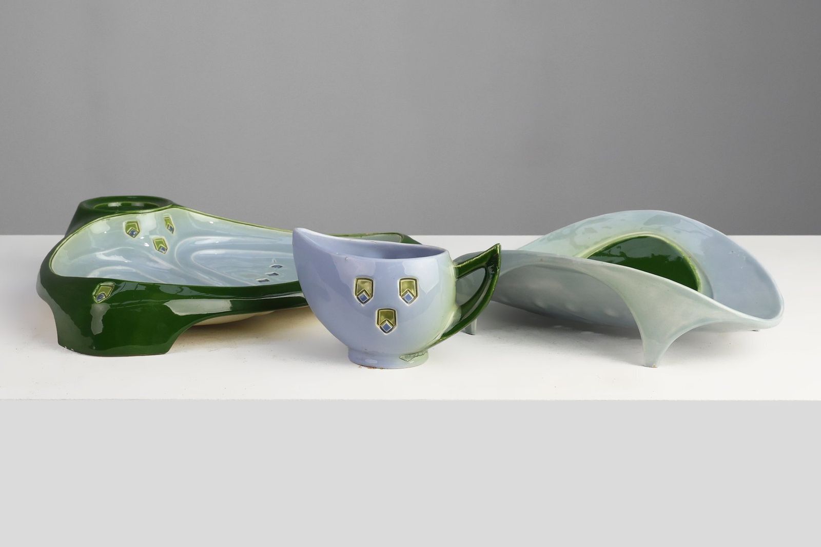 Art Nouveau Ceramic Asparagus Set By Julius Dessler, Austria, 1900s, Set Of 3 photo vintage
