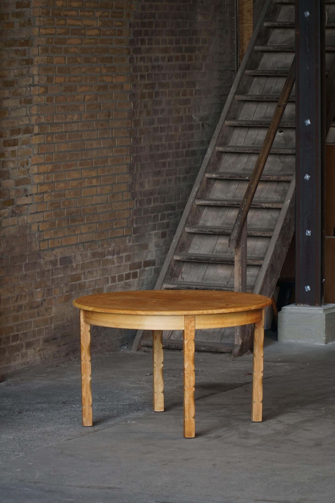 Mid Century Round Oak Dining Table With Three Extensions, Danish Modern, 1960s photo vintage