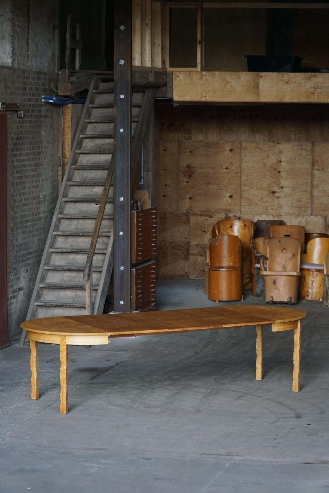 1895.0 Mid Century Round Oak Dining Table With Three Extensions, Danish Modern, 1960s photo