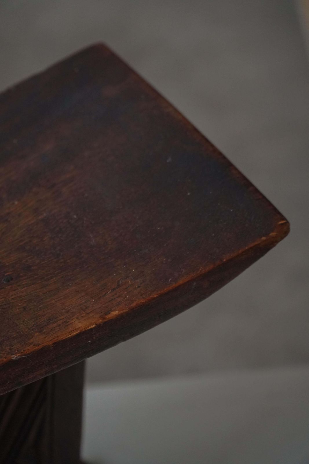 photo for sale African Sculptural Hardwood Stool, Curved Seat And Architectural Base, 1970s