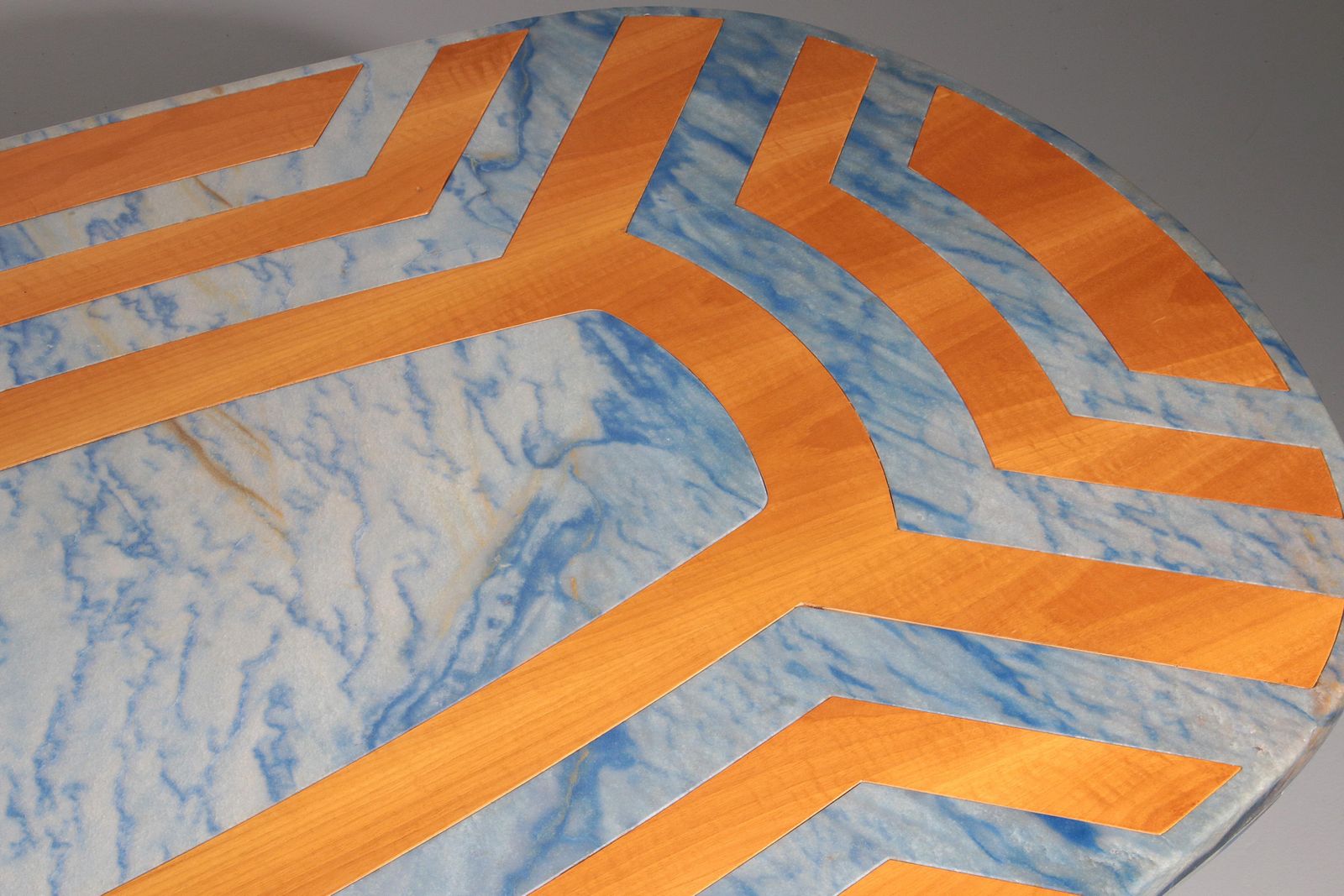 Exquisite Blue Braziliaans Marble Tabletop With Hand Inlaid Wood photo vintage