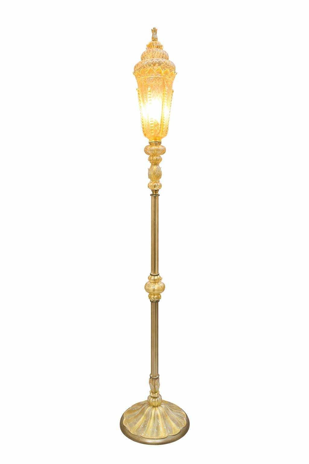 Extraordinary Floor Lamp In Precious Gold Murano Glass photo Lighting