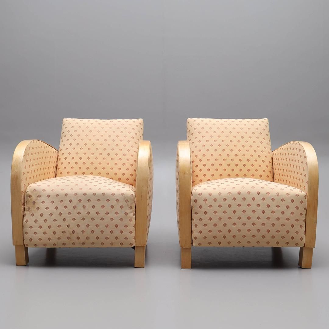 Art Deco Armchairs Early 20th Century Swedish Antique Golden Birch Bentwood Arms photo for sale