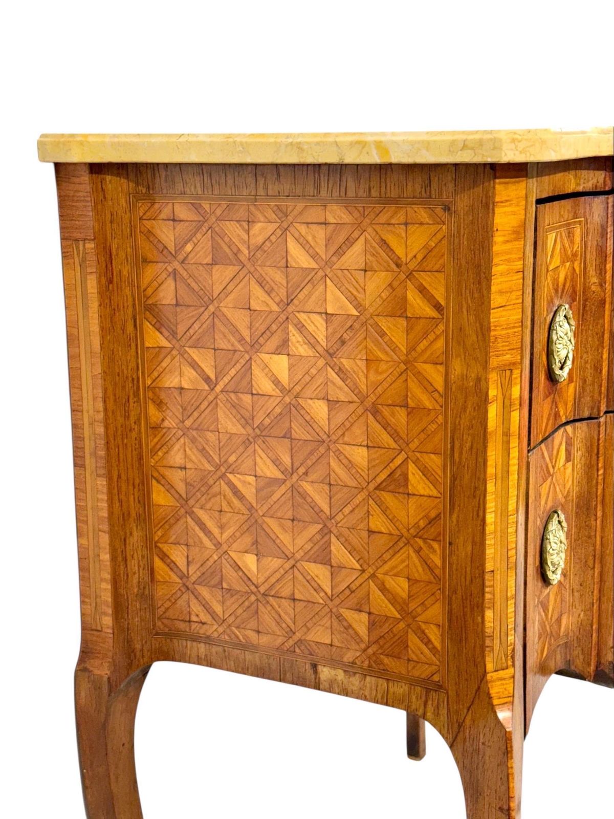 French Louis XV Style Marquetry Commode With Marble Top, Late 19th Century photo vinterior