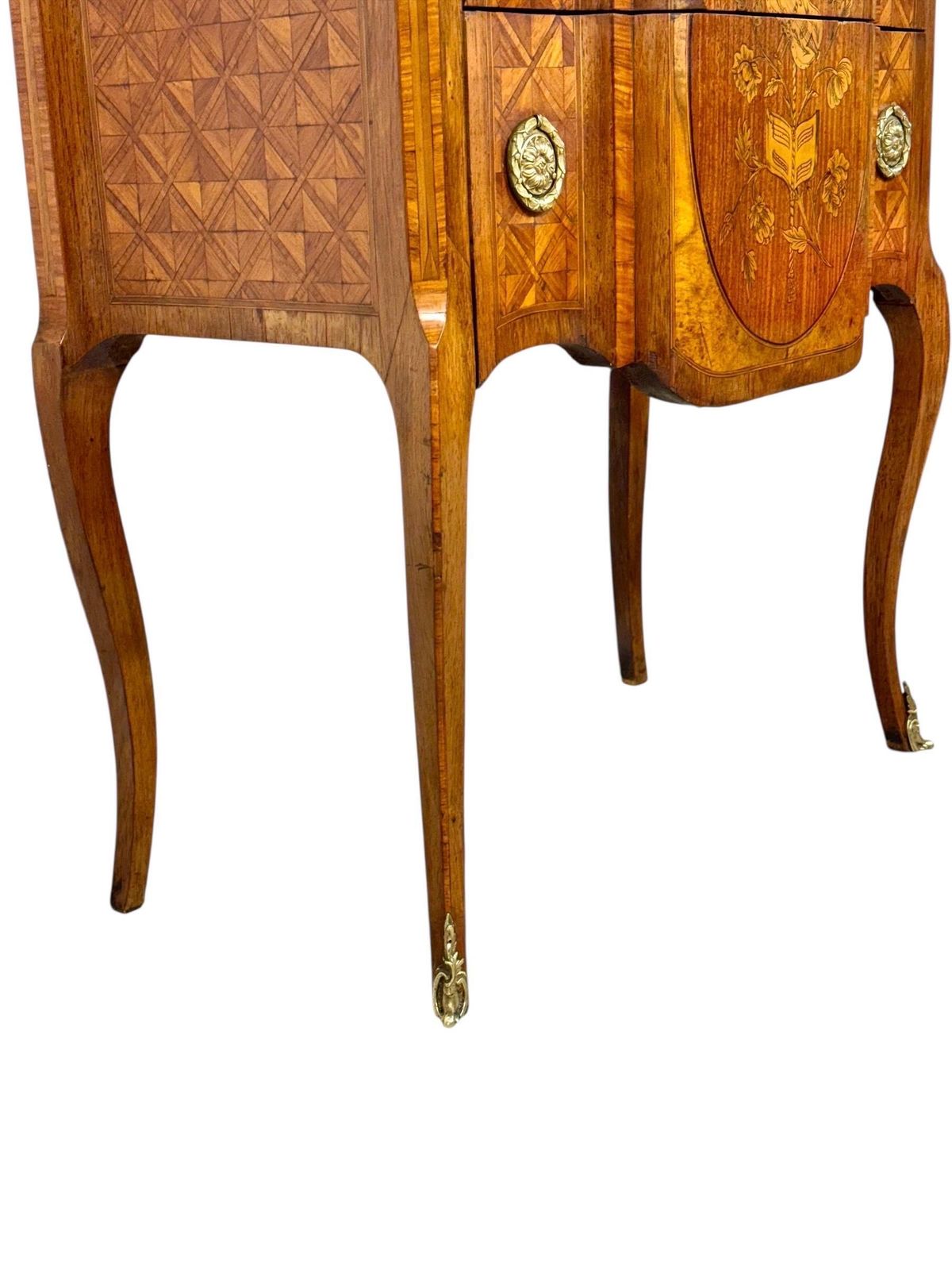 photo furniture French Louis XV Style Marquetry Commode With Marble Top, Late 19th Century