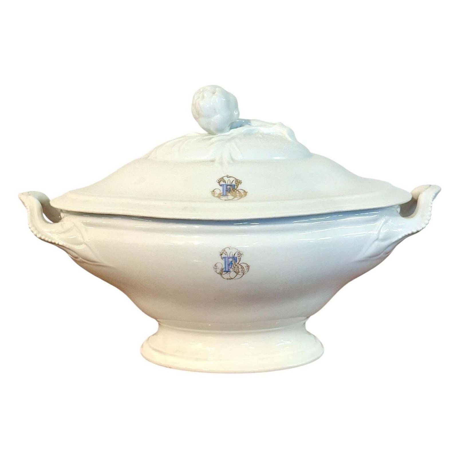 19th Century Large French Porcelain Tureen, Blanc Marseille