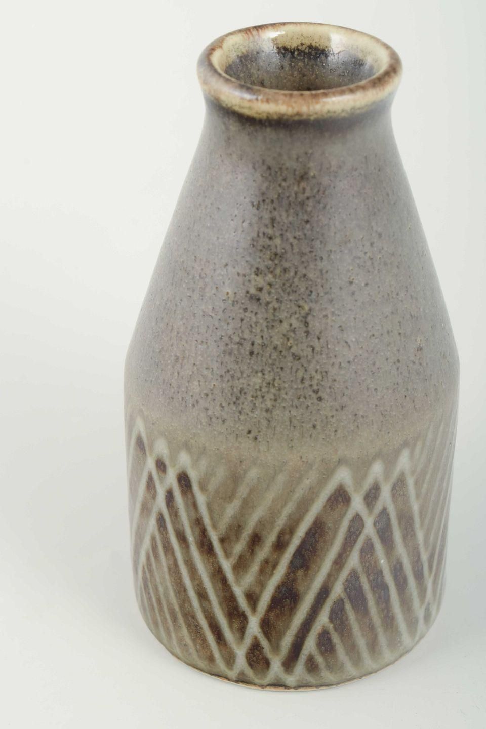 Carl Harry Stålhane For Rörstrand. Cylindrical Stoneware Vase With Brown Glaze. photo for sale