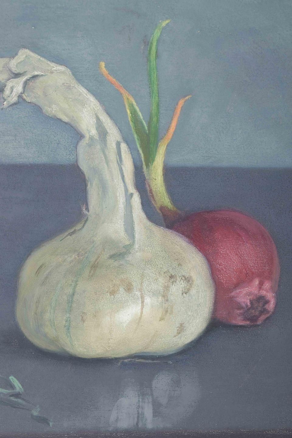 M. Arborelius. Oil On Panel. Still Life With Onions And Garlic. 1979 photo for sale