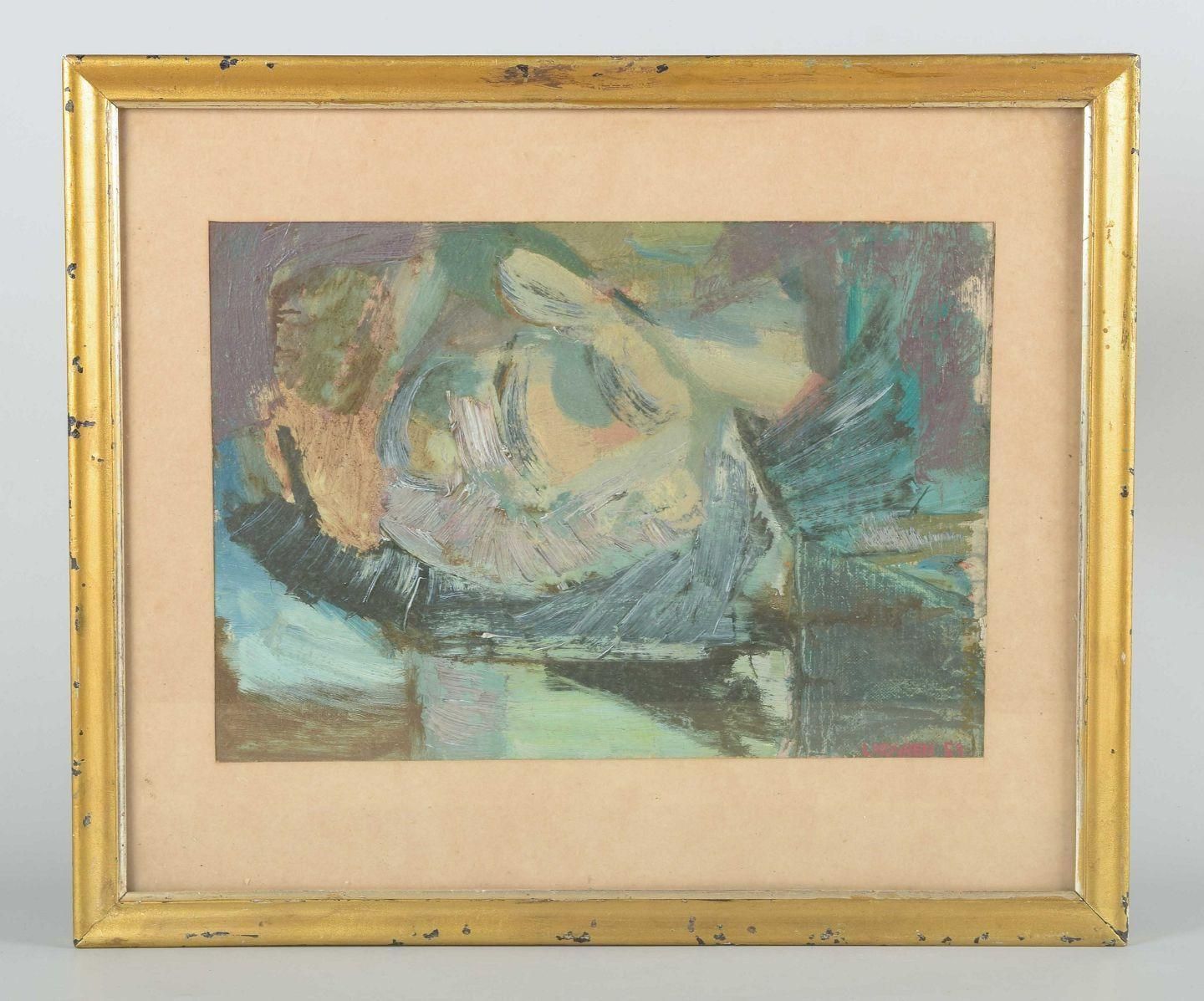 Bo Lindgren, Swedish Artist. Abstract Composition. Oil On Paper. Dated 1959 photo furniture