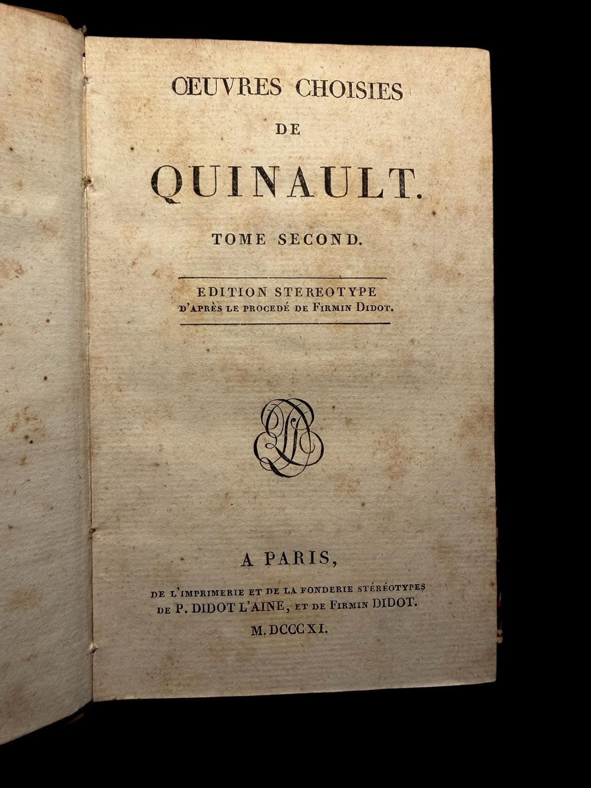 Quinault   Oeuvres Choisies   Tome Second   Paris, 1801   Didot Edition   Leathe photo vinterior