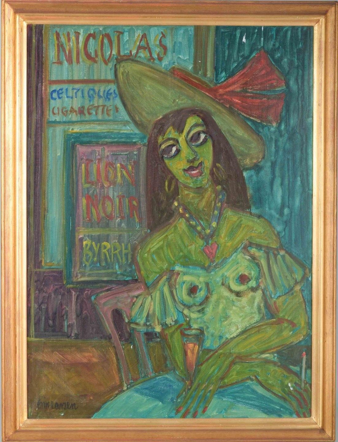 Erik Larsen. Oil On Canvas. Portrait Of A Woman In A Bar. Mid 20th C. photo 520.0