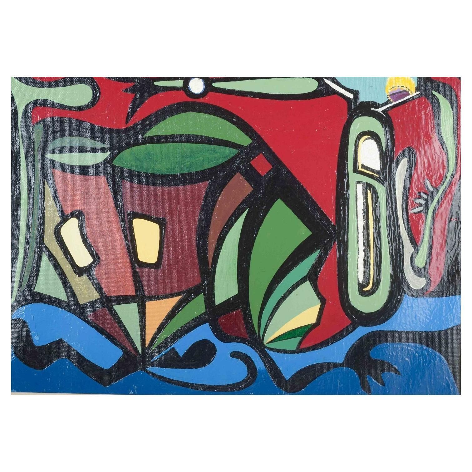 Attributed To Tord Petter Berlin. Oil On Canvas. Colourful Abstract Composition
