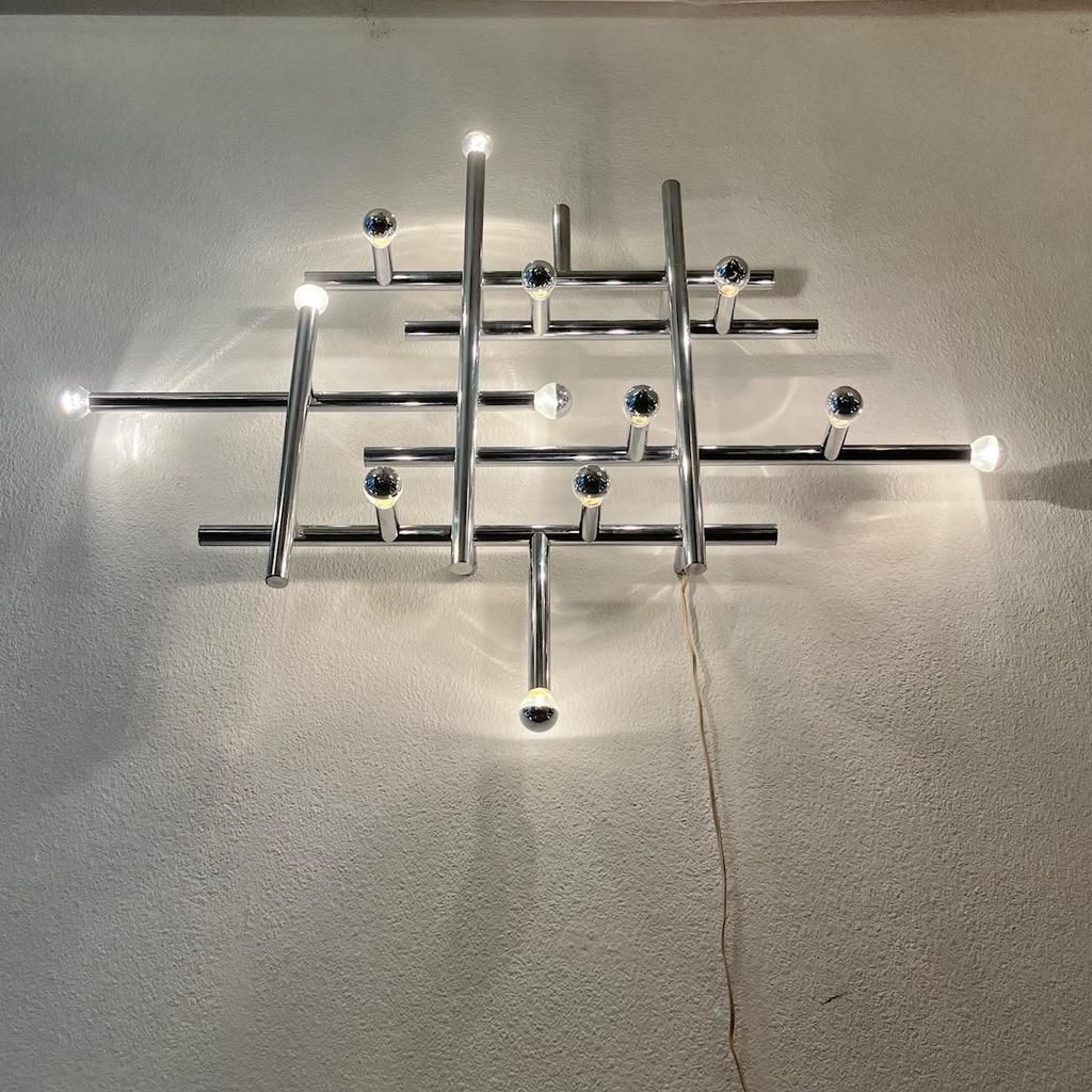 Wall Or Ceiliing Chrome Tubular Lamp By Temde Lightings In Switzerland Ca. 1970s photo for sale