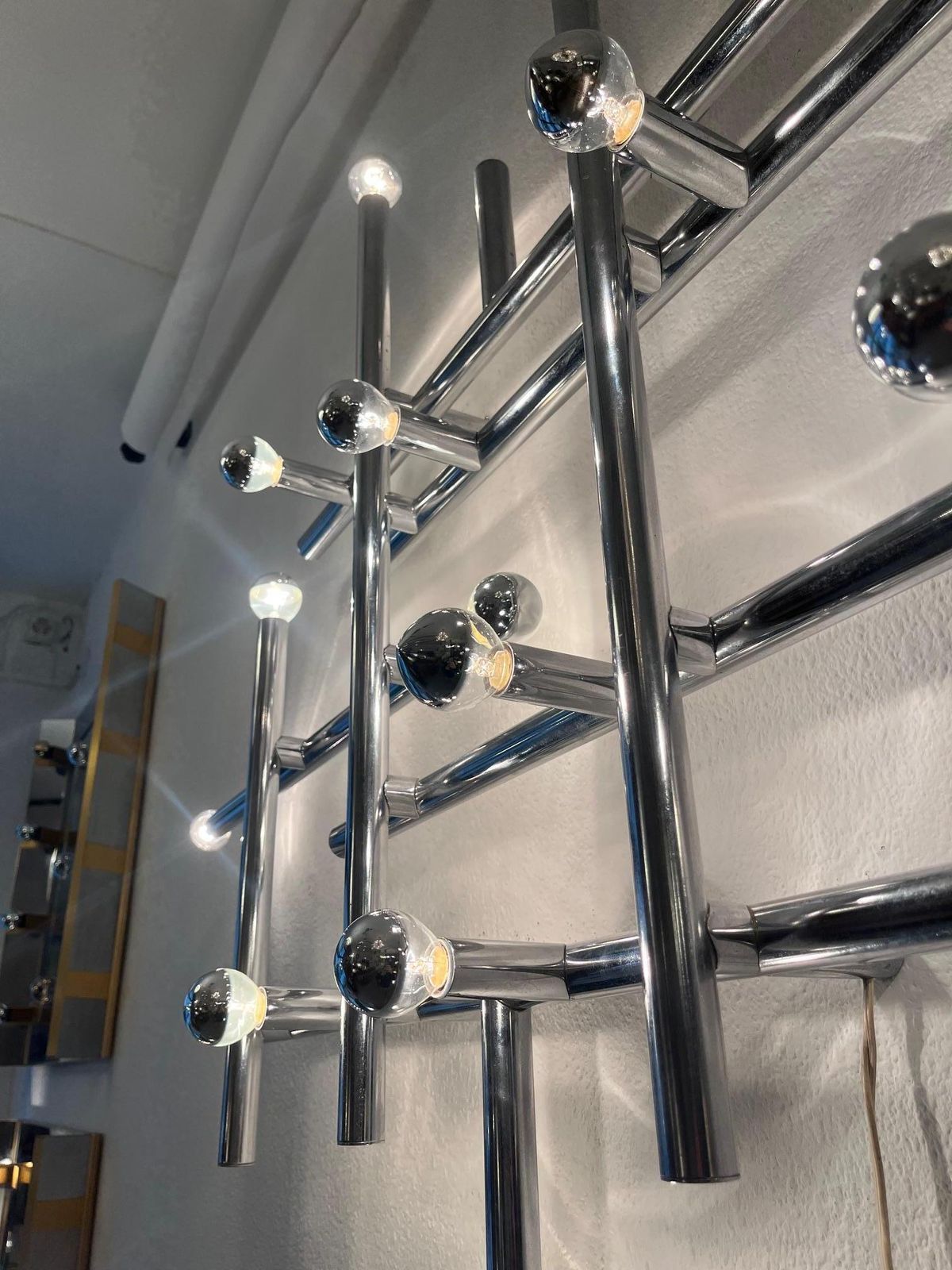 Wall Or Ceiliing Chrome Tubular Lamp By Temde Lightings In Switzerland Ca. 1970s photo vinterior