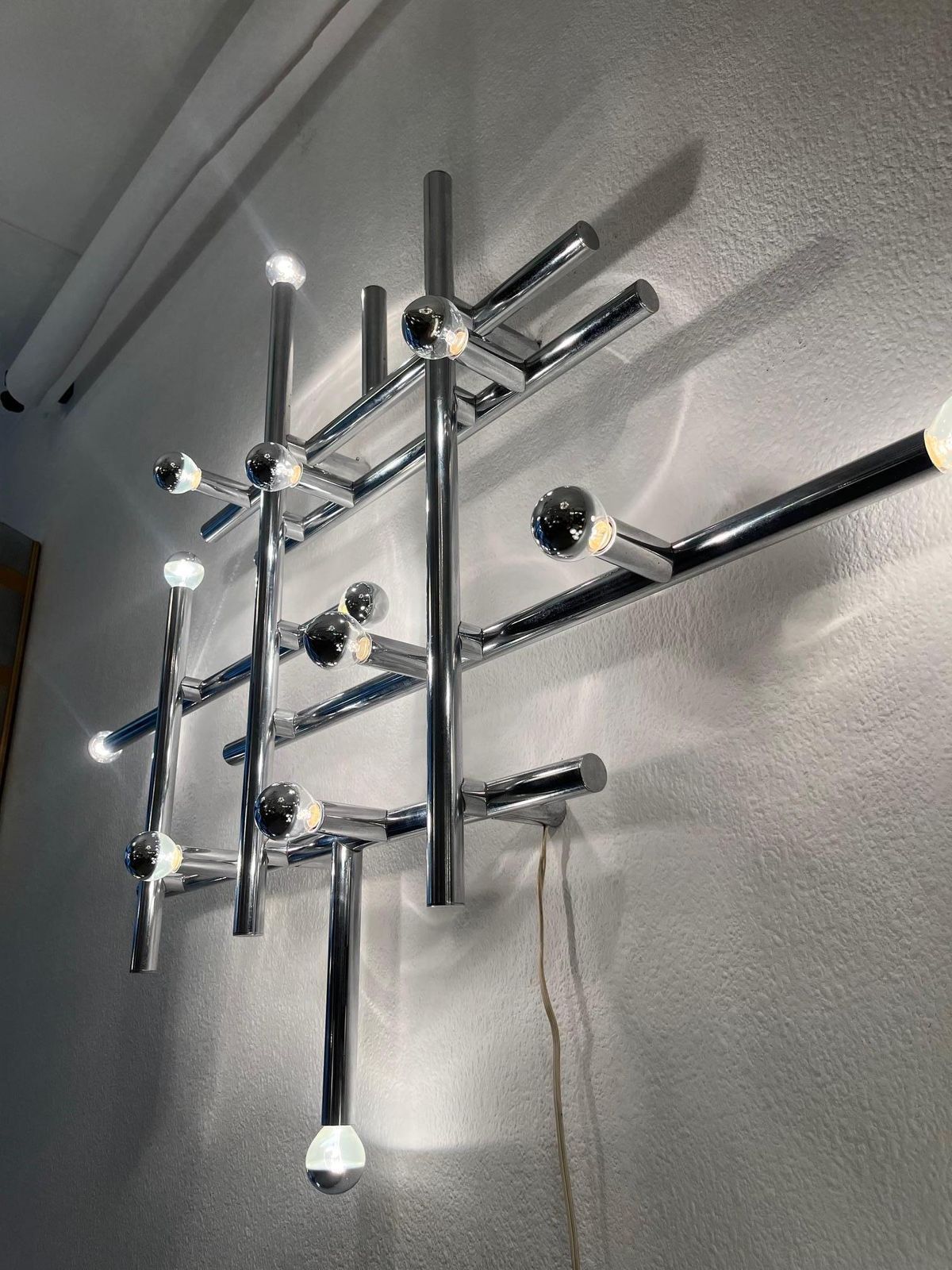 Wall Or Ceiliing Chrome Tubular Lamp By Temde Lightings In Switzerland Ca. 1970s photo vintage