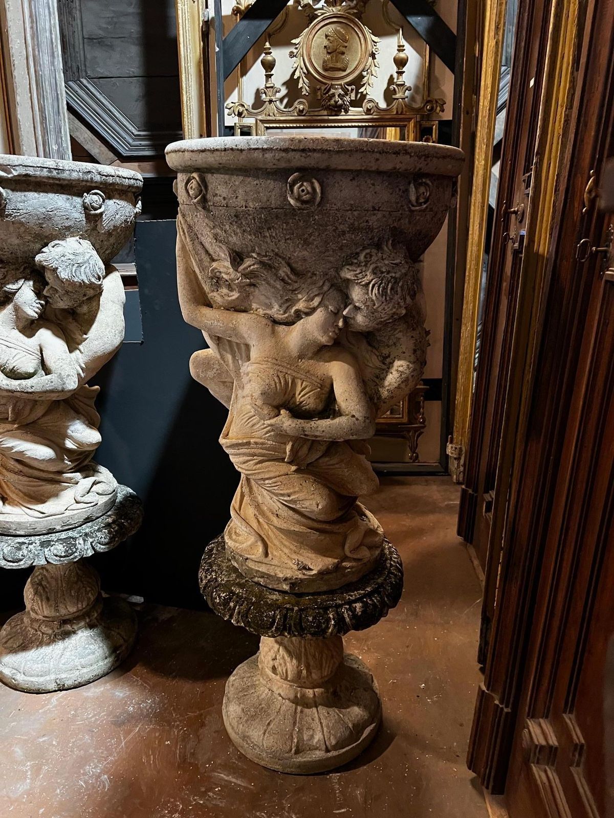 Pair Of Large Composite Stone Vases With Allegorical Figures, Italy photo Home Decor