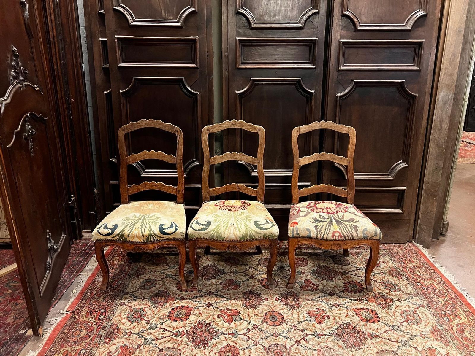 Set Of No.6 Walnut Chairs, Floral Upholstery, Italy photo 2836.0