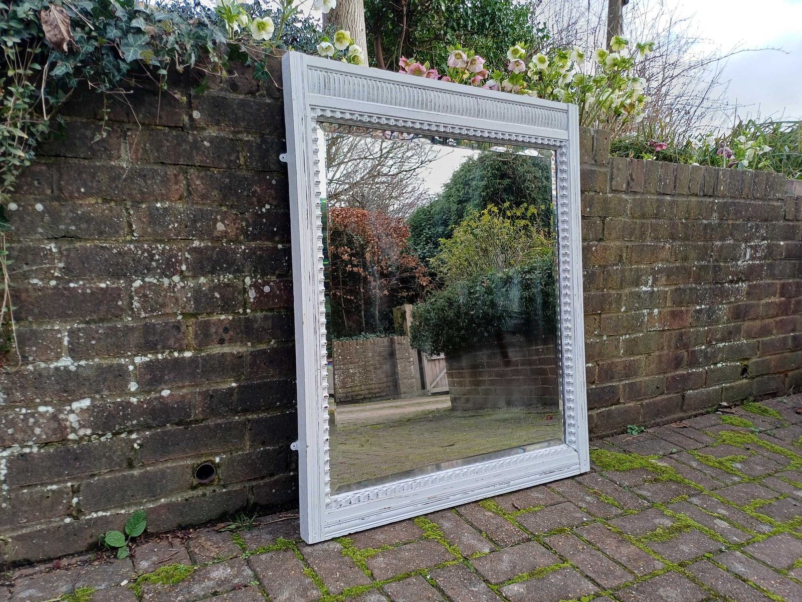 Outstanding Massive Early 20th Century French Hardwood Over Mantel Mirror With Original Bevelled Glass Farrow & Ball photo vinterior