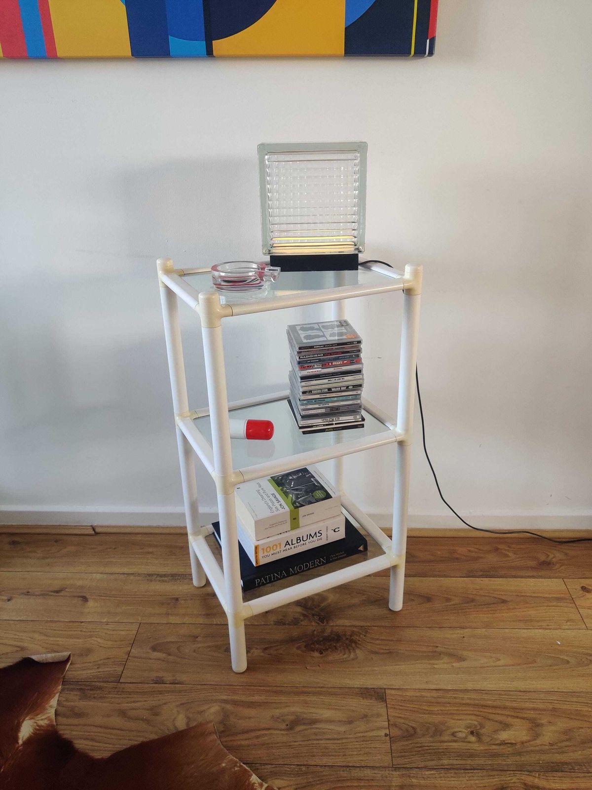 Vintage 1970's Space Age Glass And Plastic Shelving 3 Tier Shelving Unit. photo 95.0