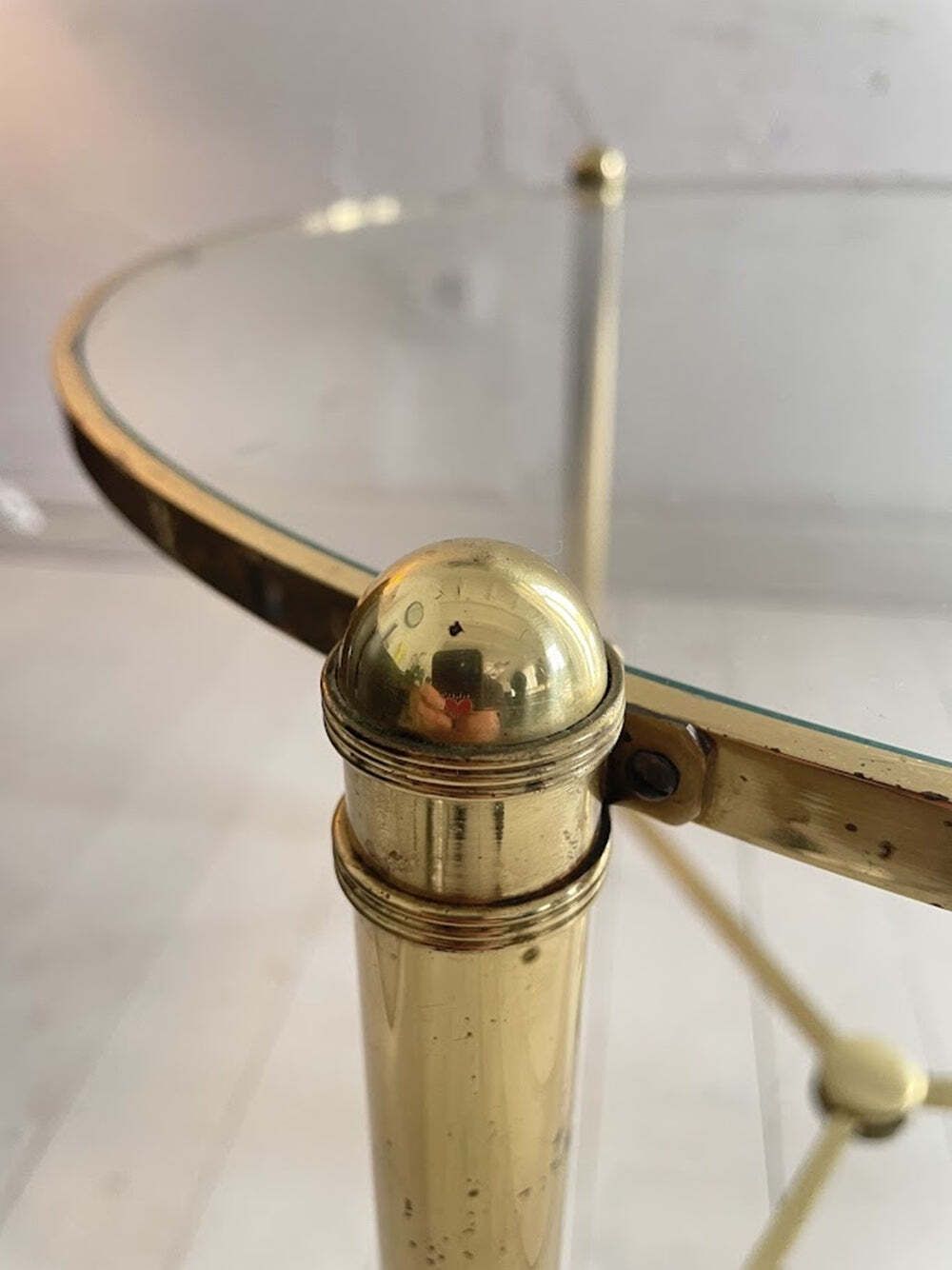 French Brass And Glass Round Cocktail Table In The Style Of Maison Baguès photo vinterior