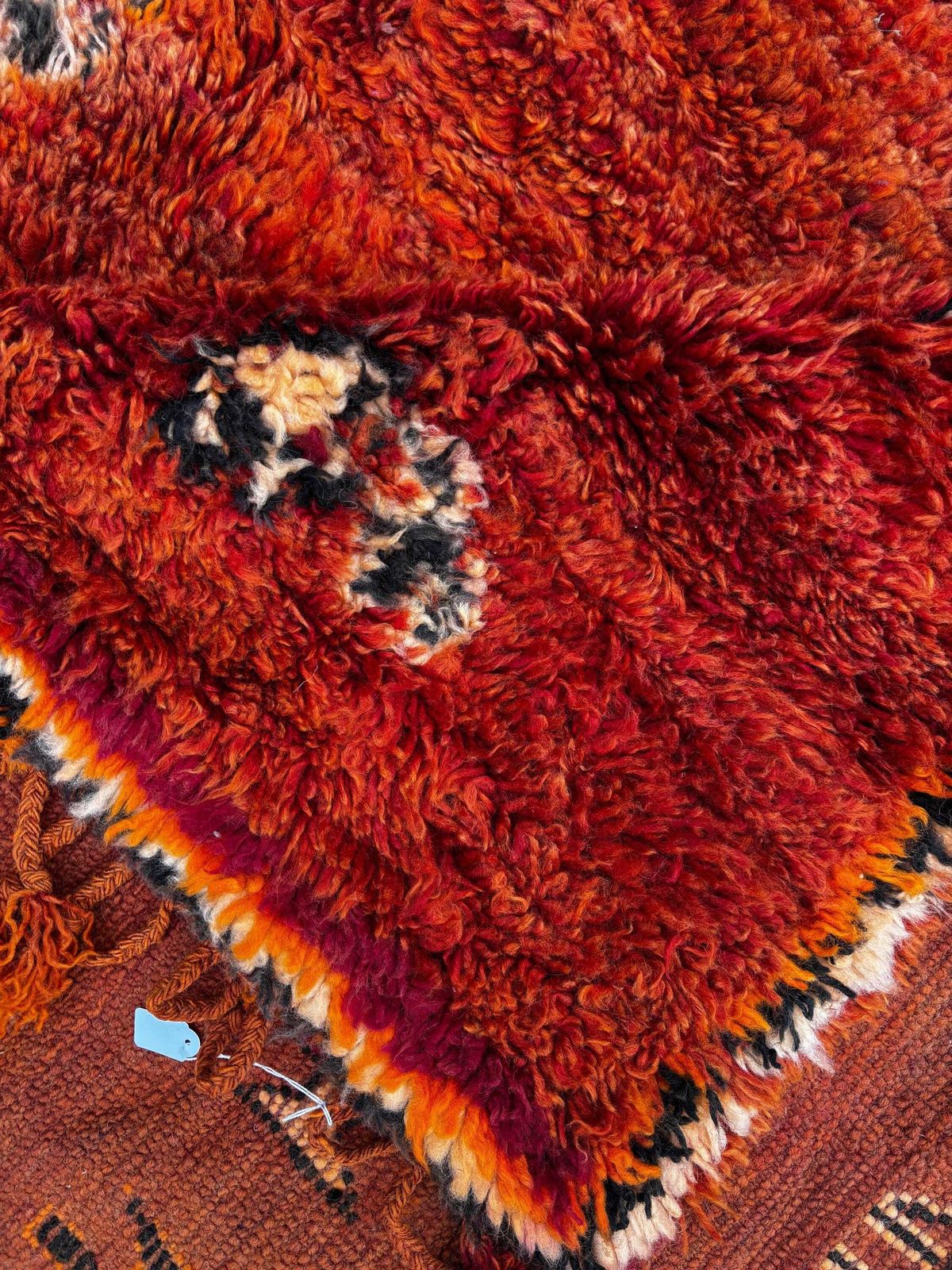 Mid Century Modern Orange Moroccan Rug 210x300 Cm – Red Wool Area Rug – Handmade Berber Carpet – Authentic Boujad Atlas Rug photo for sale