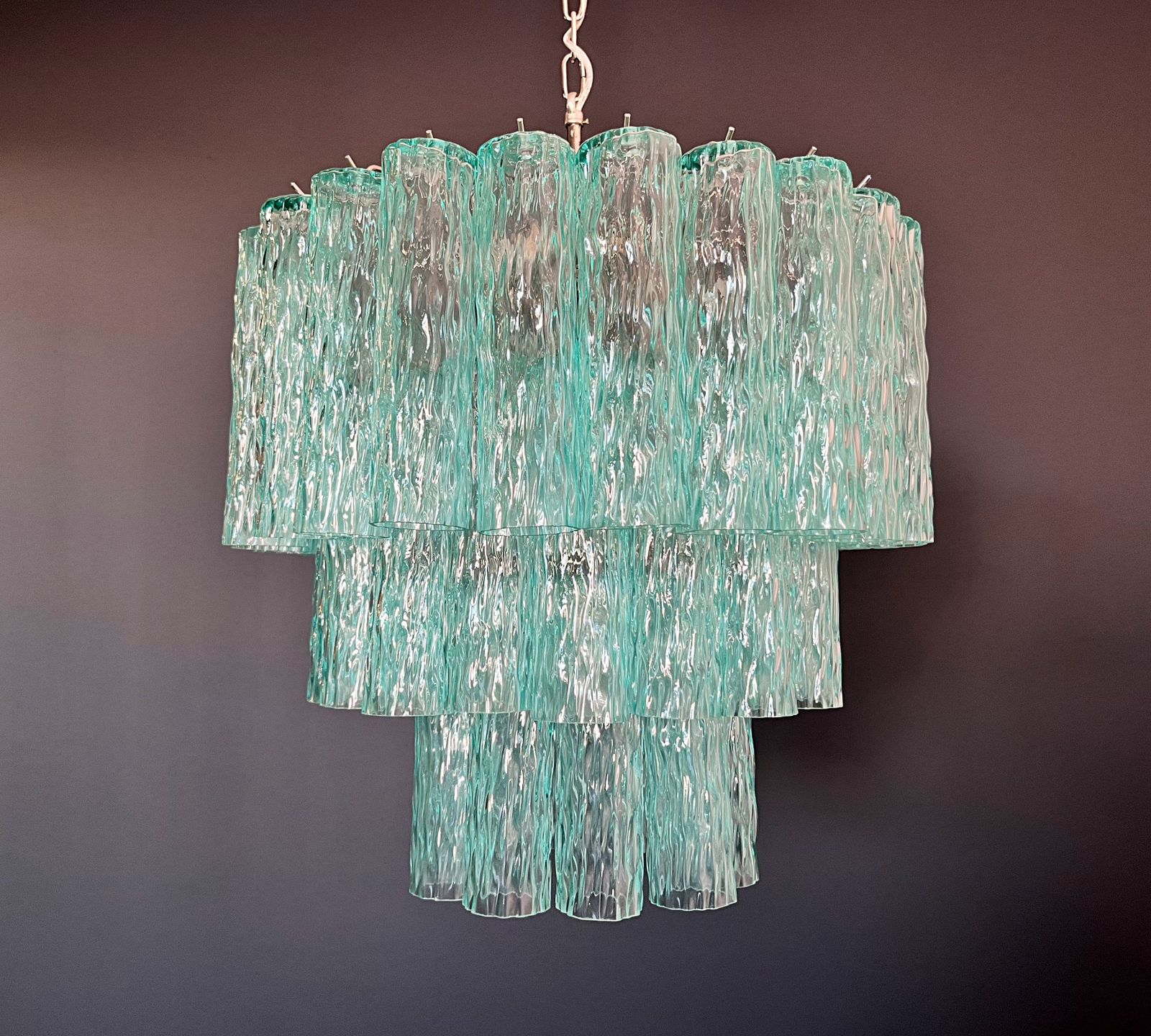 Large Three Tier Venini Murano  Turquoise Glass Tube Chandelier