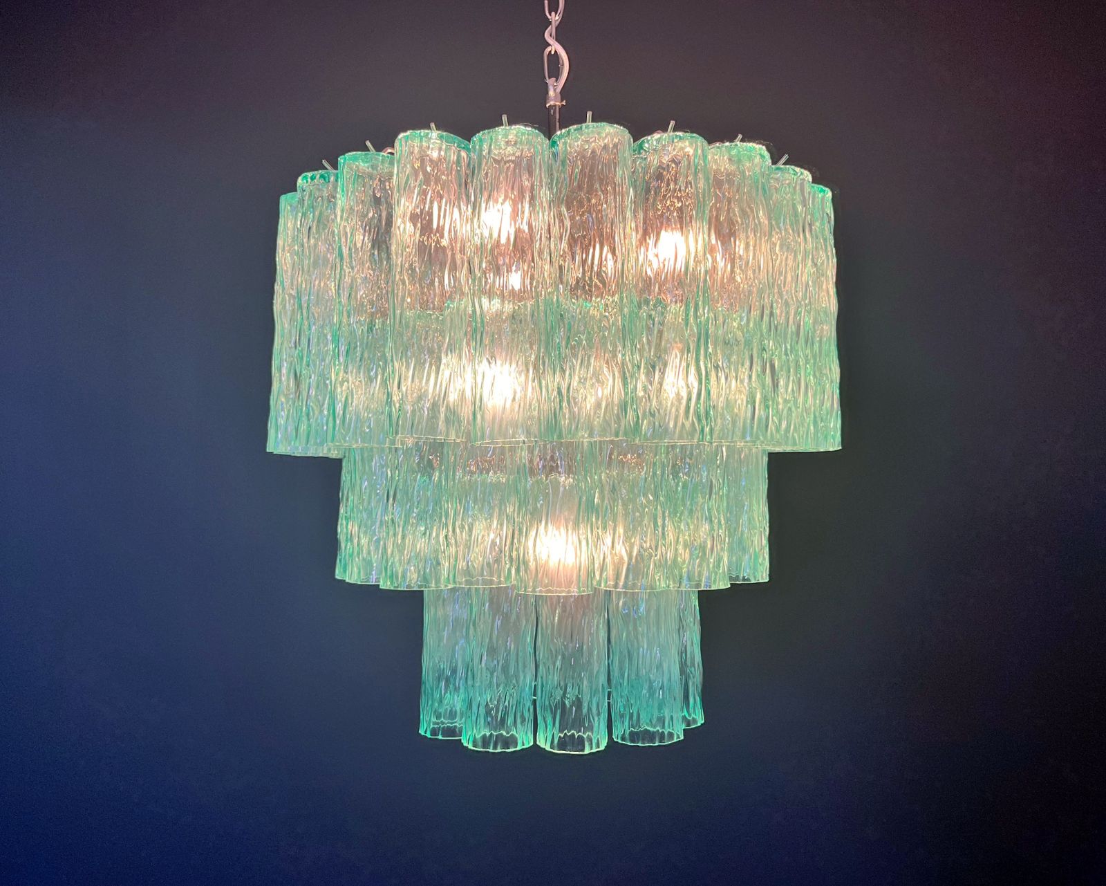 photo vinterior Large Three Tier Venini Murano  Turquoise Glass Tube Chandelier