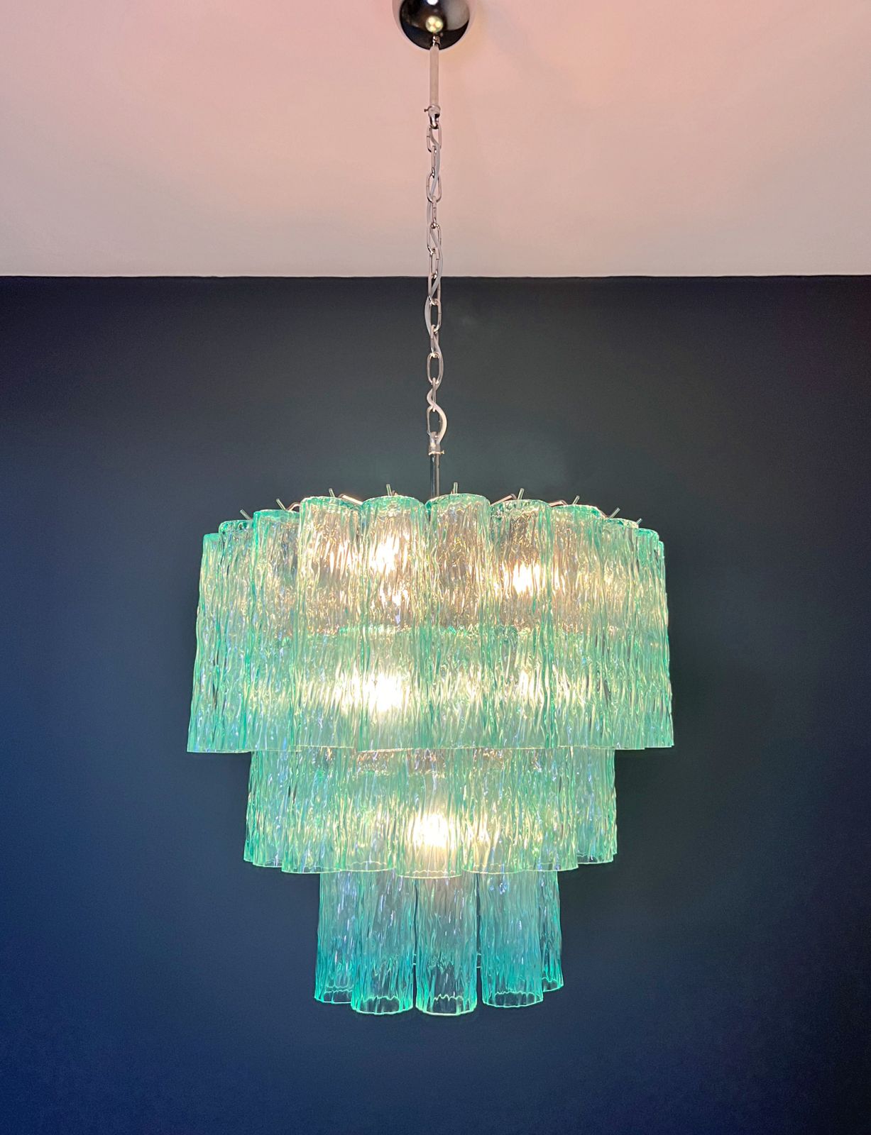 photo buy Large Three Tier Venini Murano  Turquoise Glass Tube Chandelier