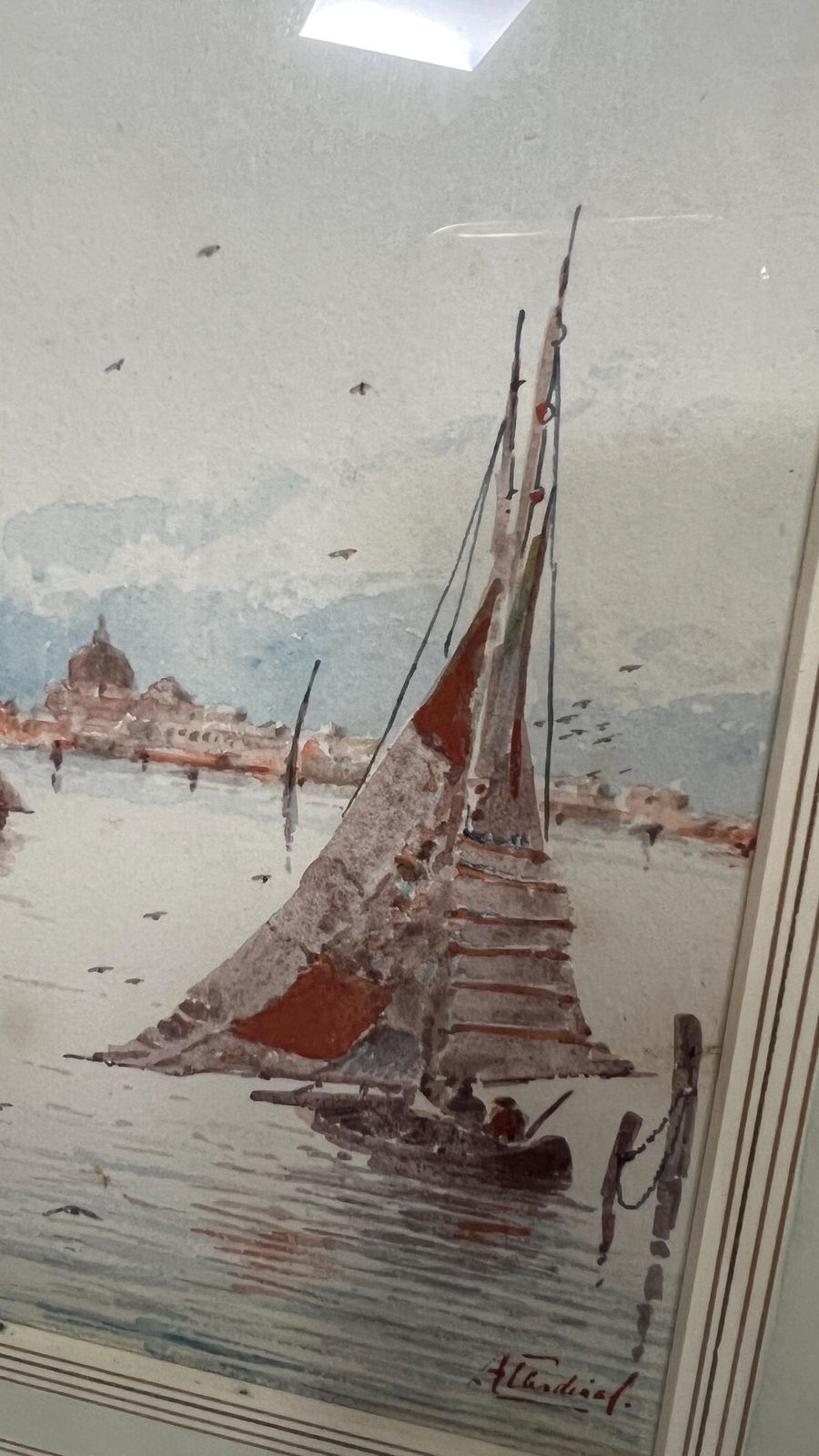 Pair Signed Original Watercolour Pictures Of Sailing Boats Coastal Scenes photo Art