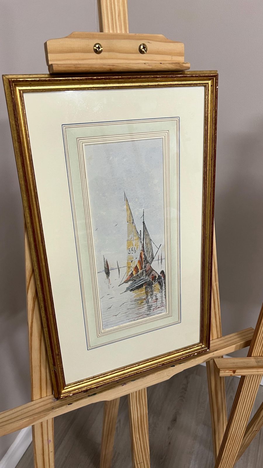 Pair Signed Original Watercolour Pictures Of Sailing Boats Coastal Scenes photo vinterior