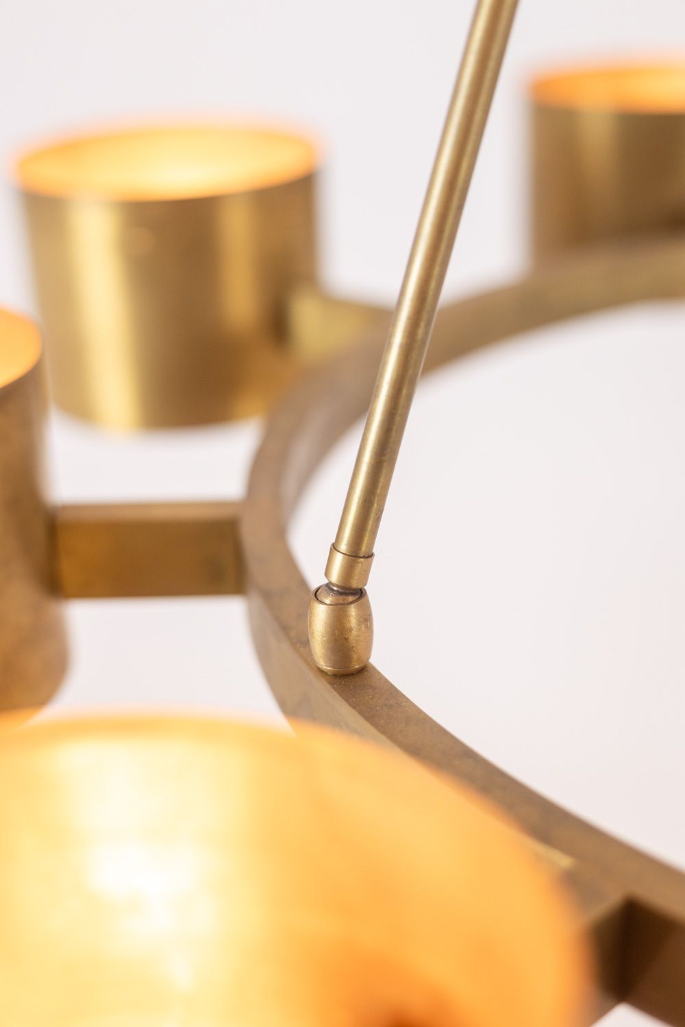 Circular Chandelier In Matte Golden Brass. Contemporary Italian Work. photo Lighting