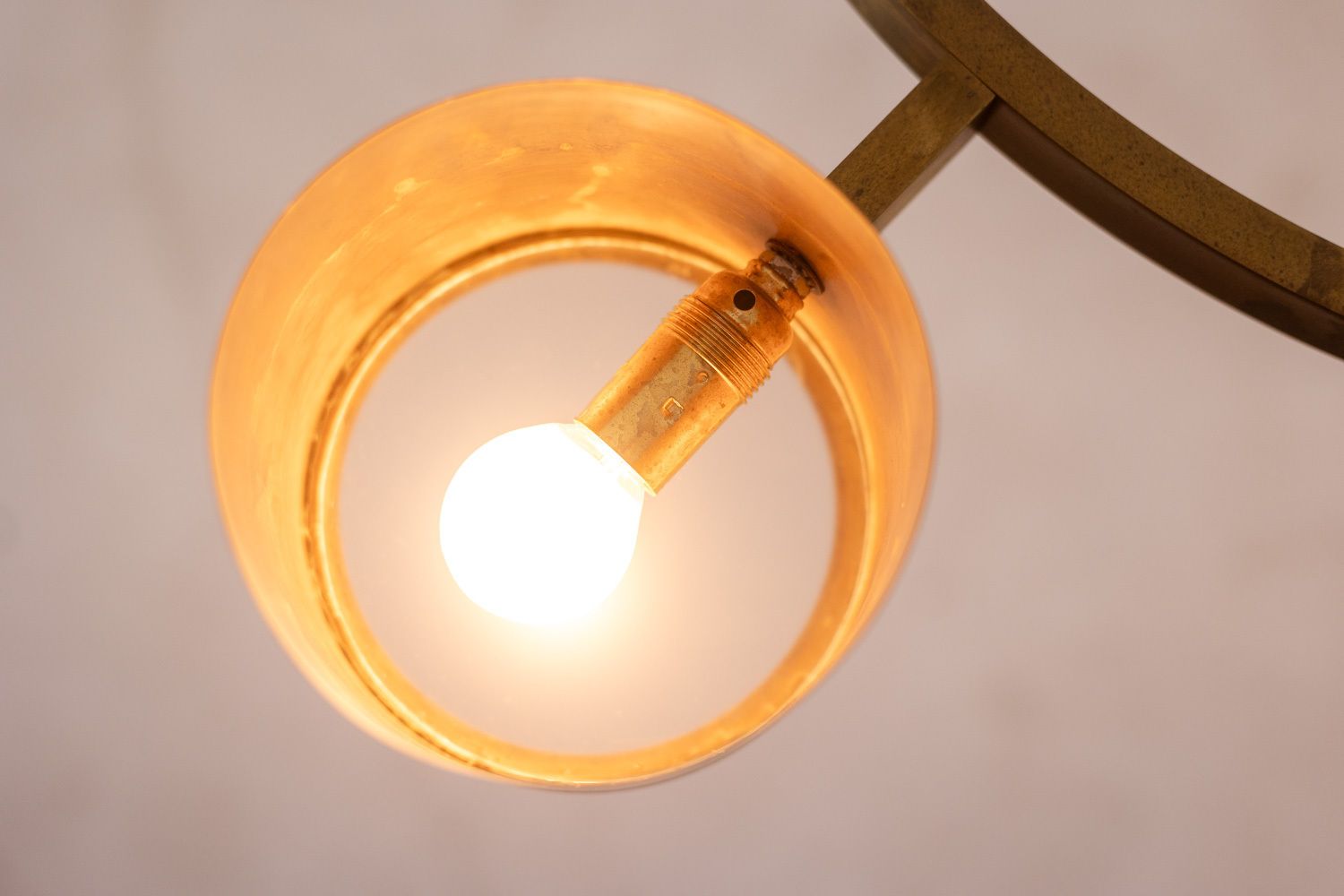 Circular Chandelier In Matte Golden Brass. Contemporary Italian Work. photo vinterior