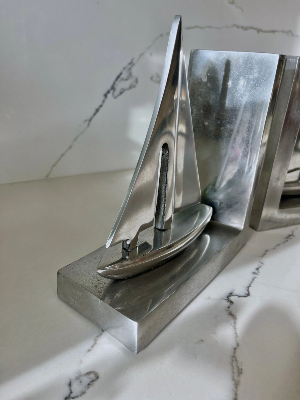 Pair Of Vintage Chrome Boat Bookends photo for sale