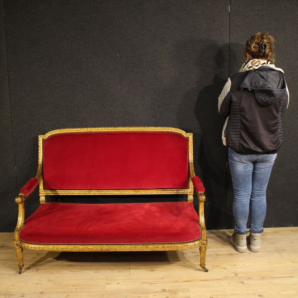 Antique French Red Velvet Sofa From The 19th Century photo for sale