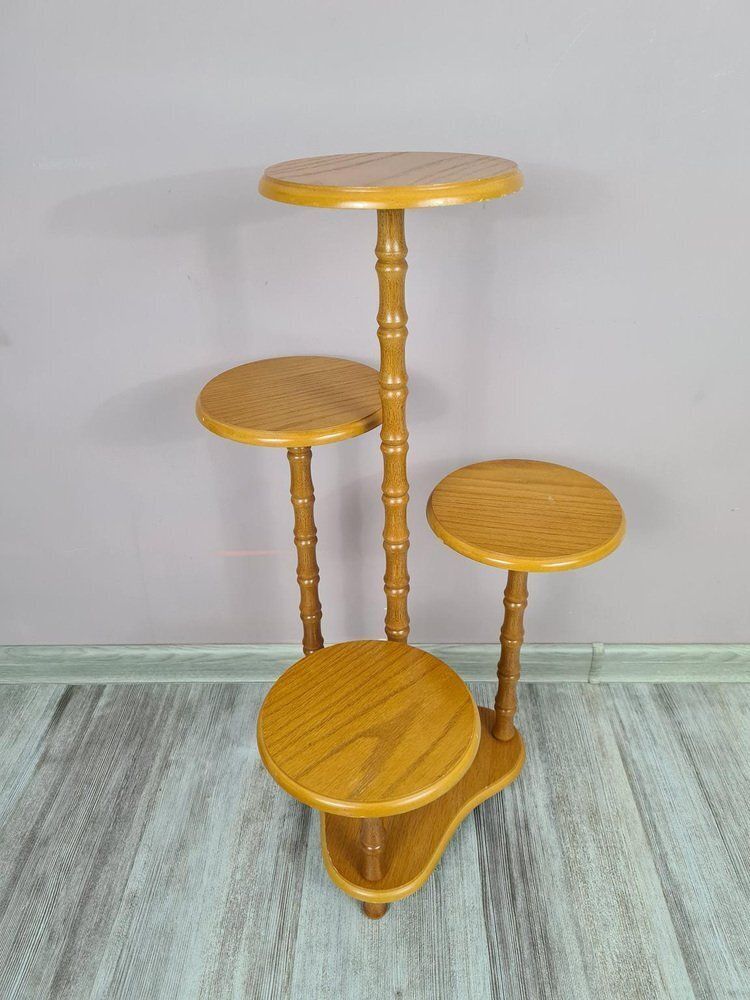 Wooden Standing Flower Stand, 1970s photo Home Decor
