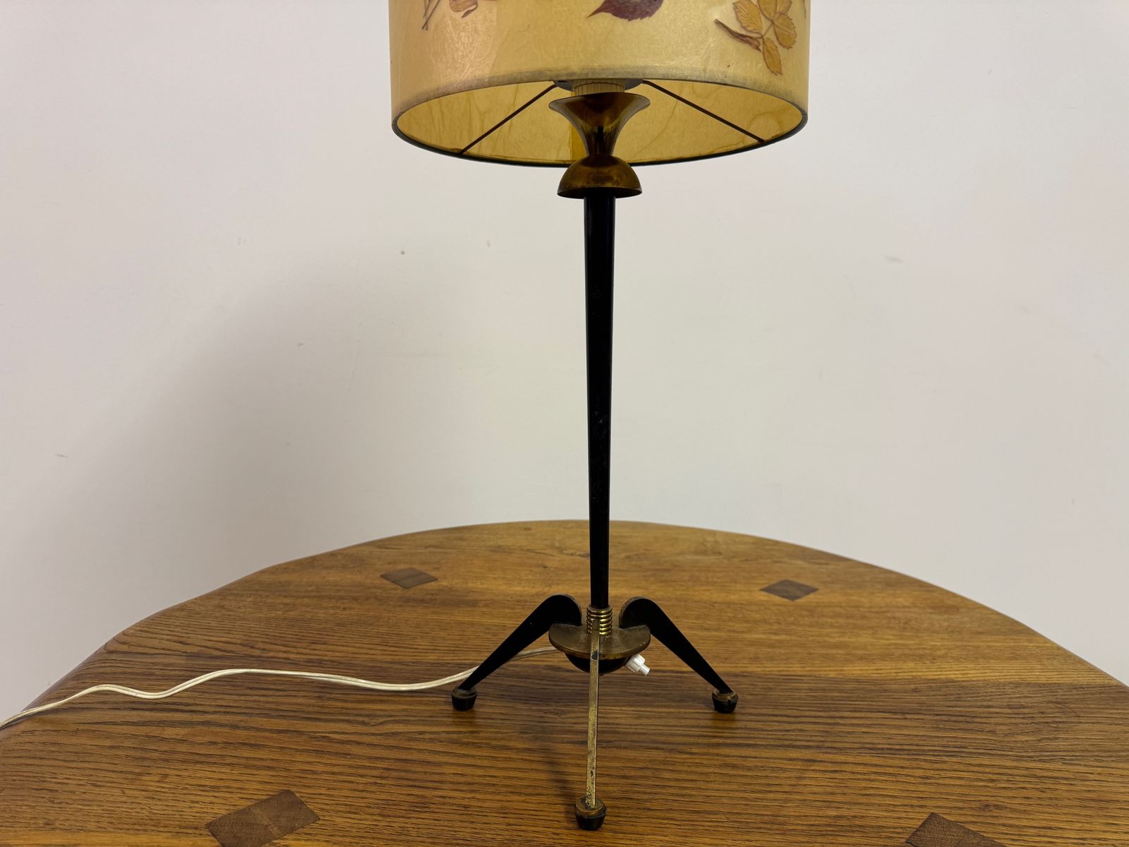 photo for sale 1960s French Brass And Metal Tripod Table Lamp