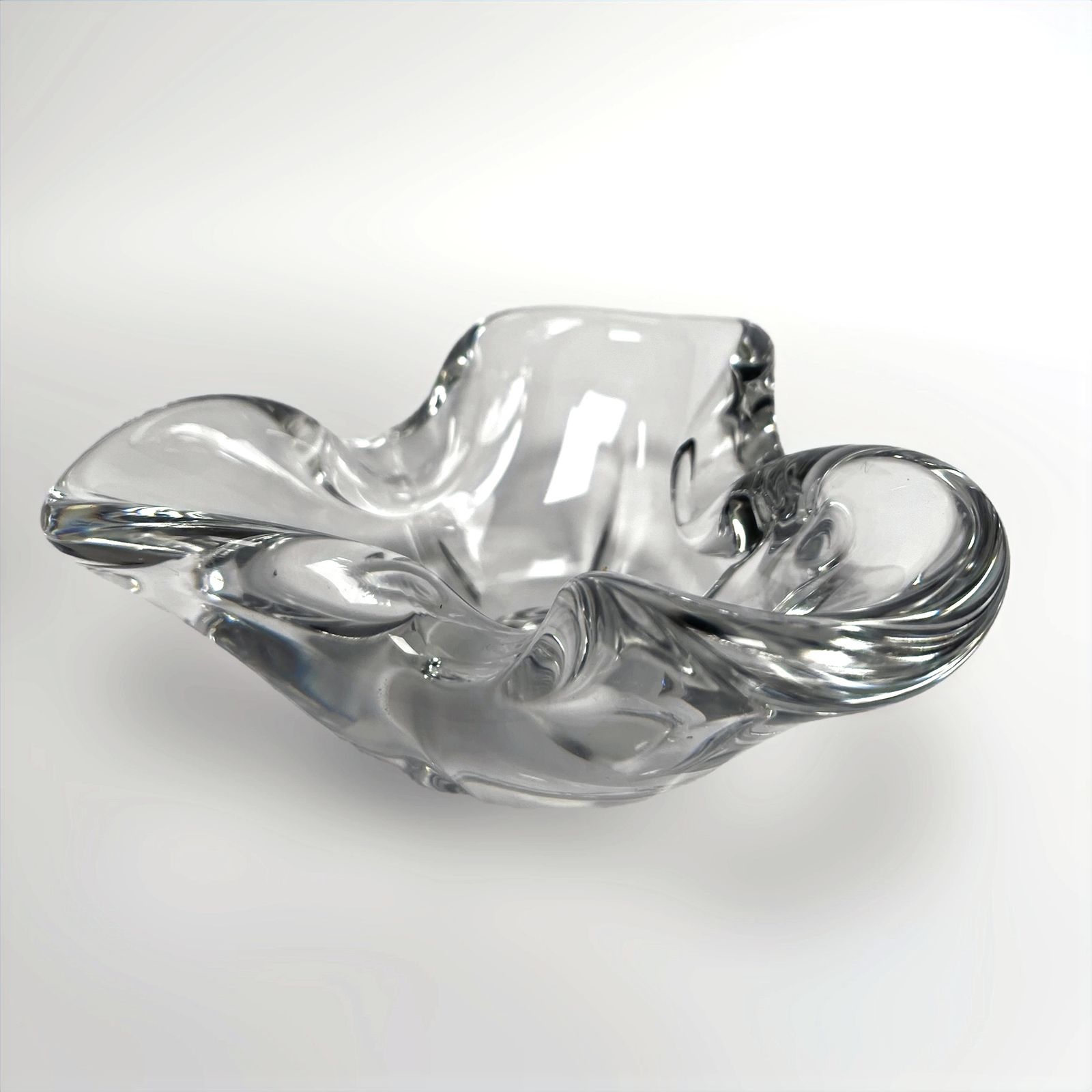 1950s Belgian Signed Val St Lambert Crystal Vide Poche Ashtray photo vintage
