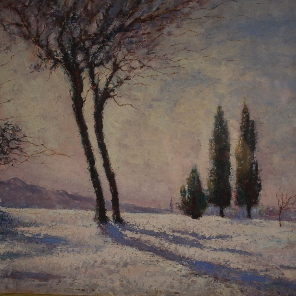 Italian Snowy Landscape Painting Signed And Dated 1932 photo for sale