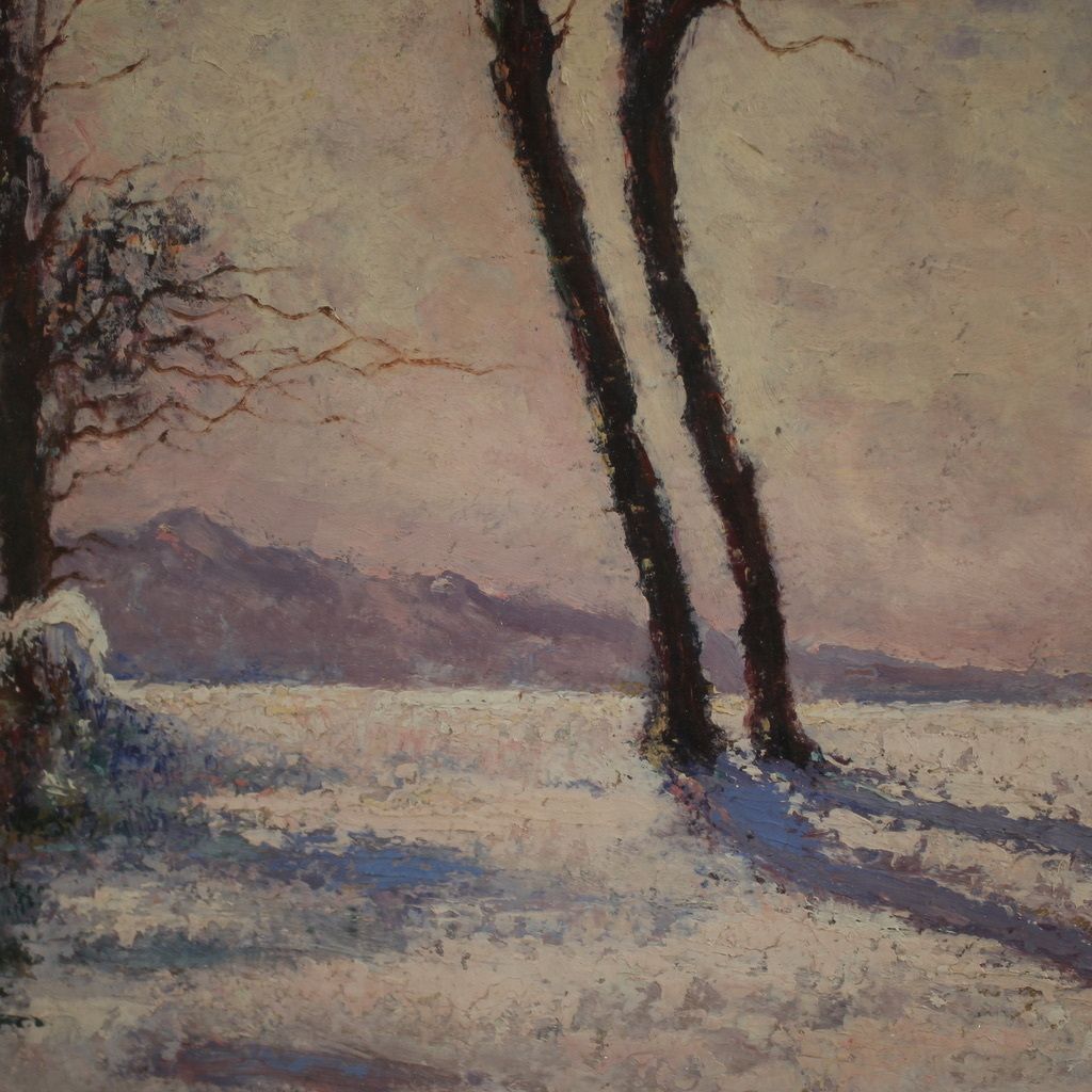 Art Italian Snowy Landscape Painting Signed And Dated 1932 photo