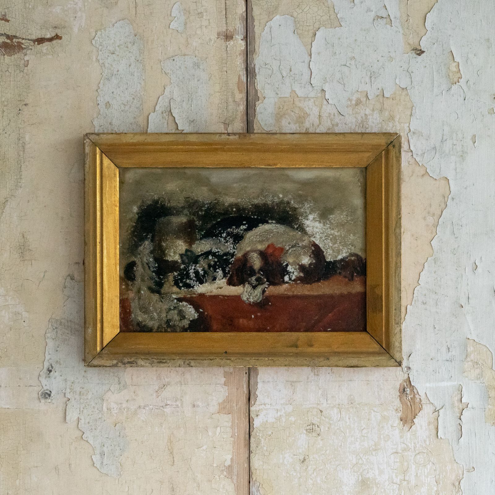 Gorgeous Oil On Glass Painting Of Dogs photo for sale