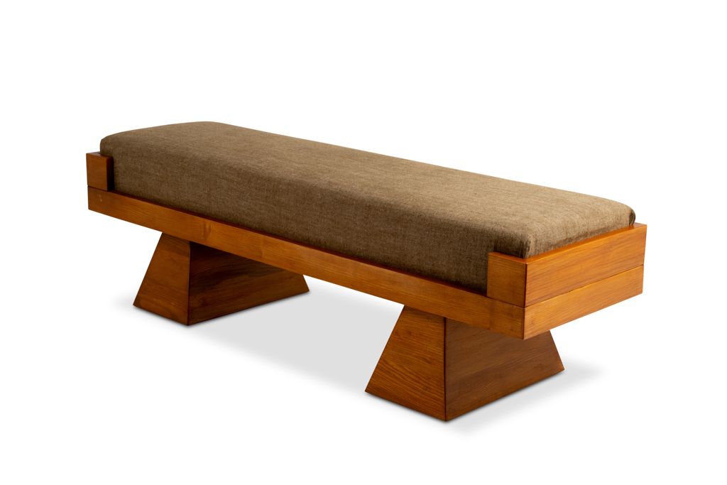 Bench In Ash Wood And Green Mohair Velvet. Contemporary photo Furniture