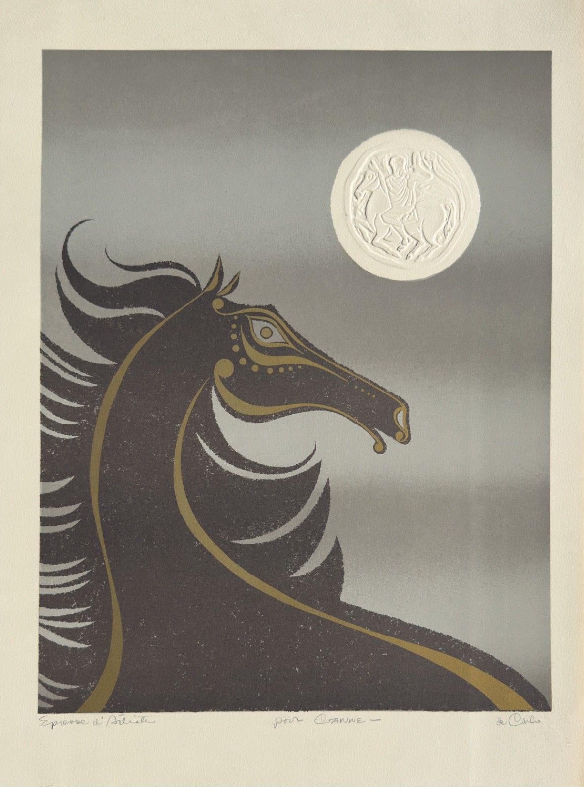 Llewellyn De Carlo Horse And Moon Signed Lithograph Horse And Moon Art