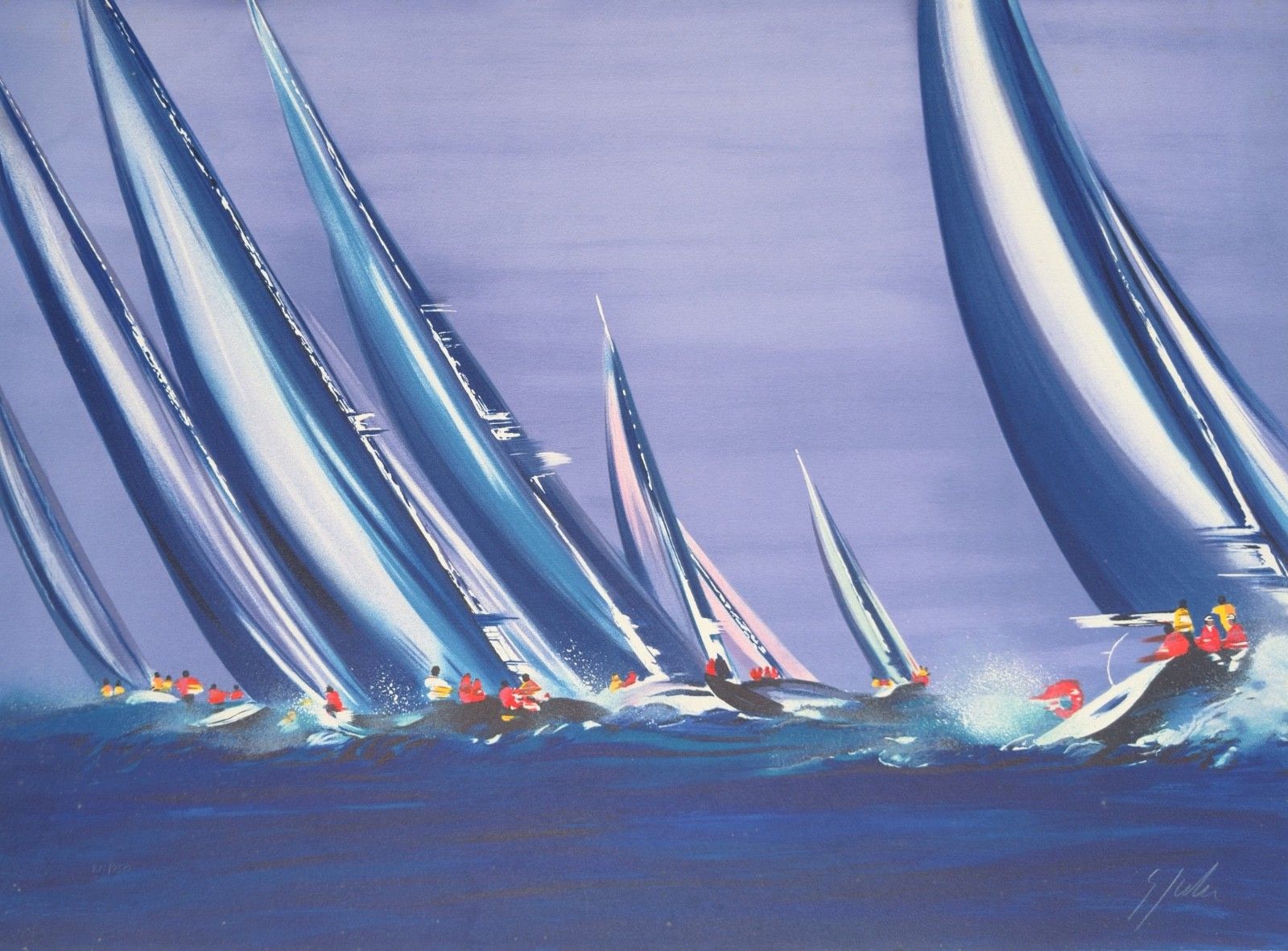 Victor Spahn Original Signed Lithograph Regatta Regatta Boat Sailing